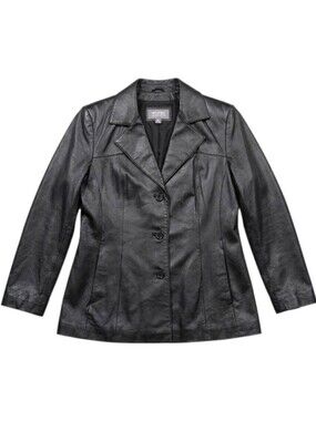 Wilsons Black Leather Vintage Button Down Jacket
